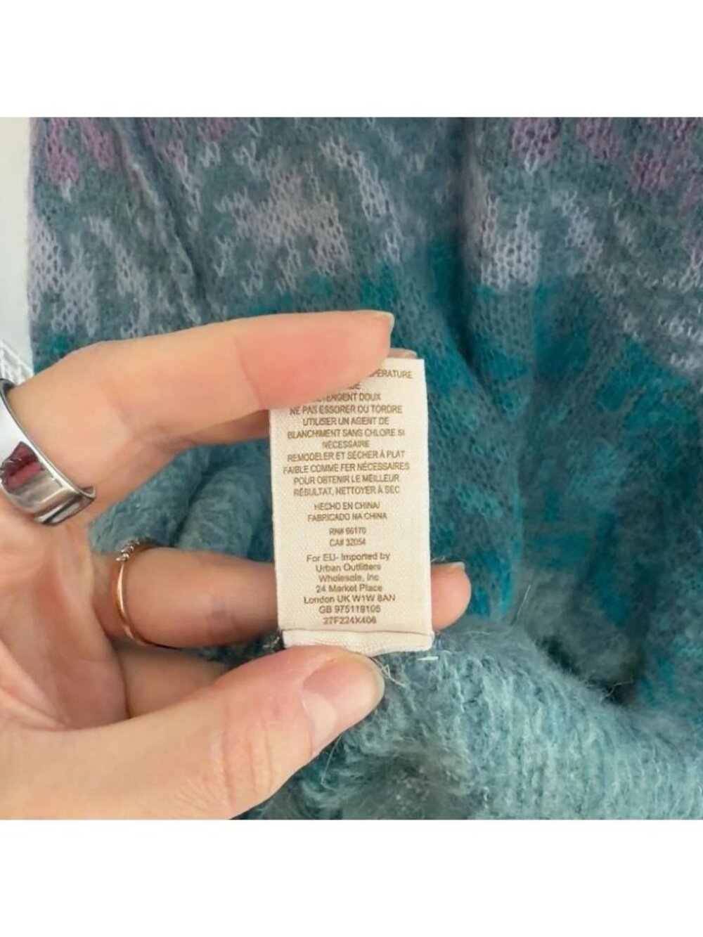 Free People Alpaca Wool Blend Striped Knit Sweater Teal Purple Boho Size Small - Picture 8 of 8